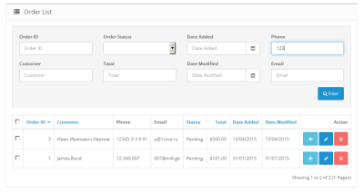 Поиск заказов по телефону и E-mail для OpenCart
