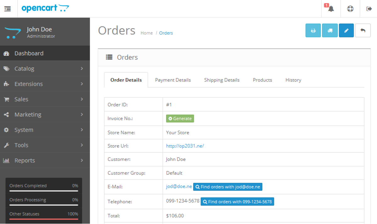 Поиск заказов по телефону и E-mail для OpenCart