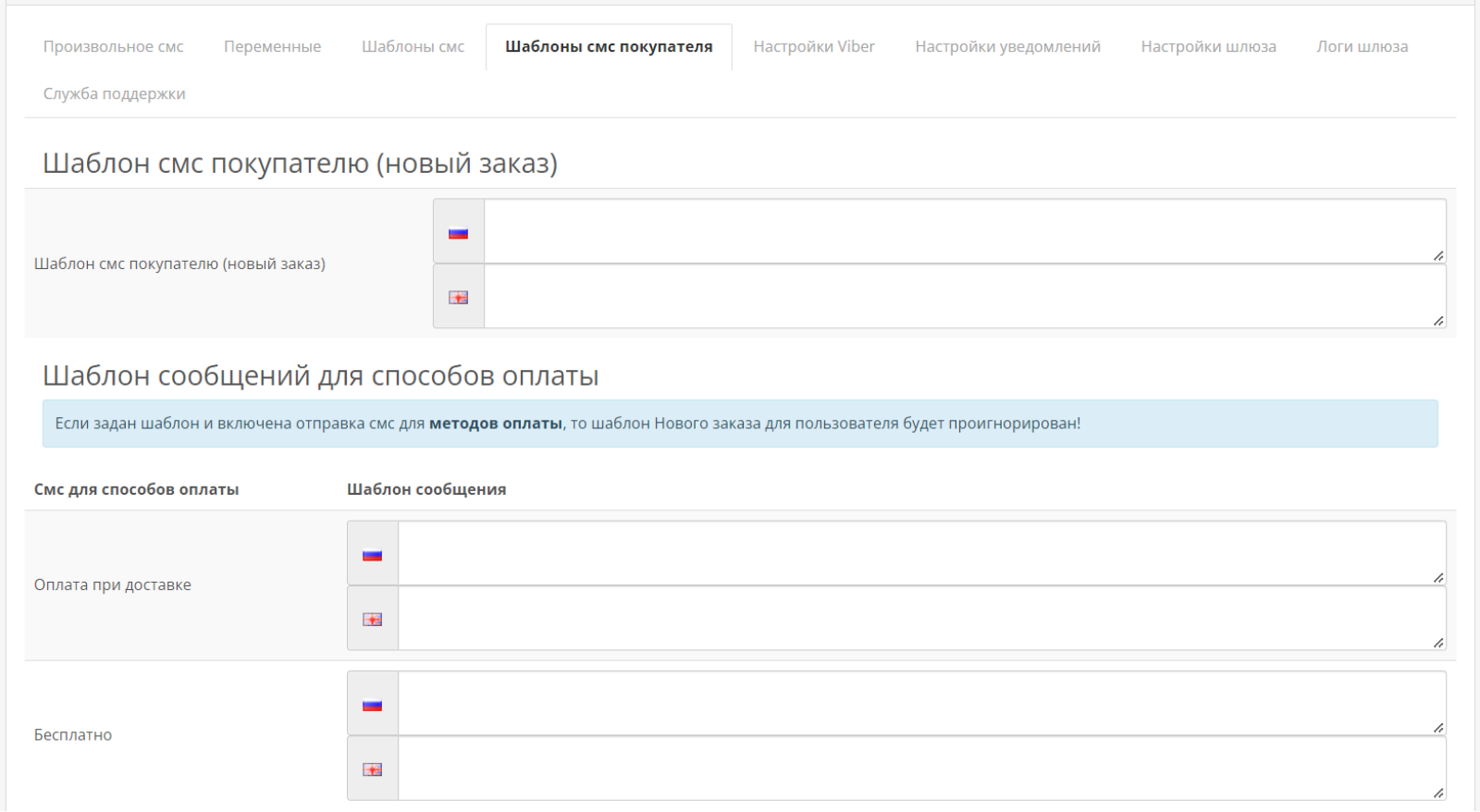 SMS notifications for OpenCart
