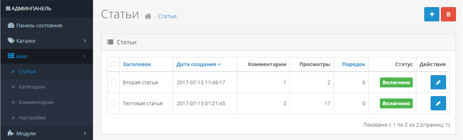 Блог для OpenCart