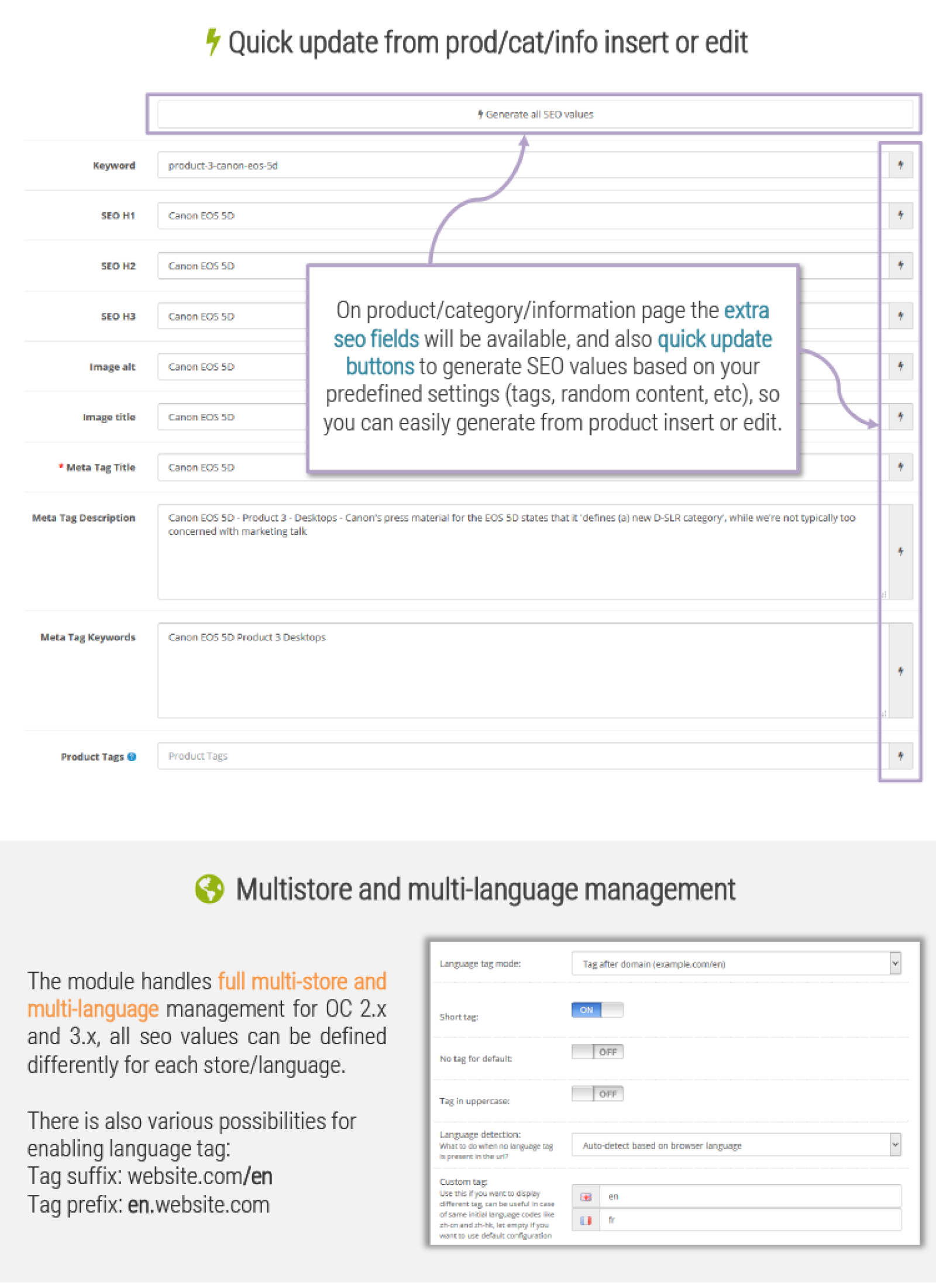Complex SEO settings for OpenCart