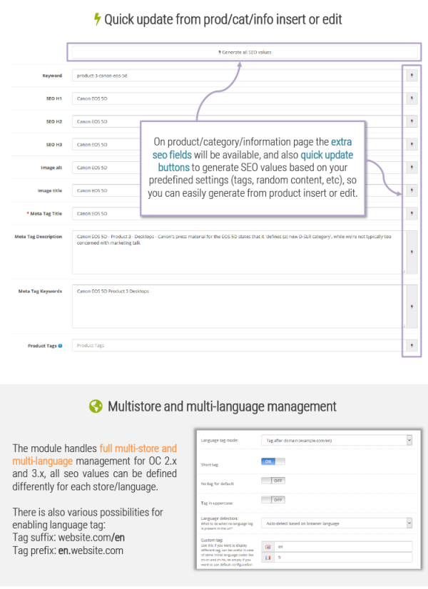 Complex SEO settings for OpenCart