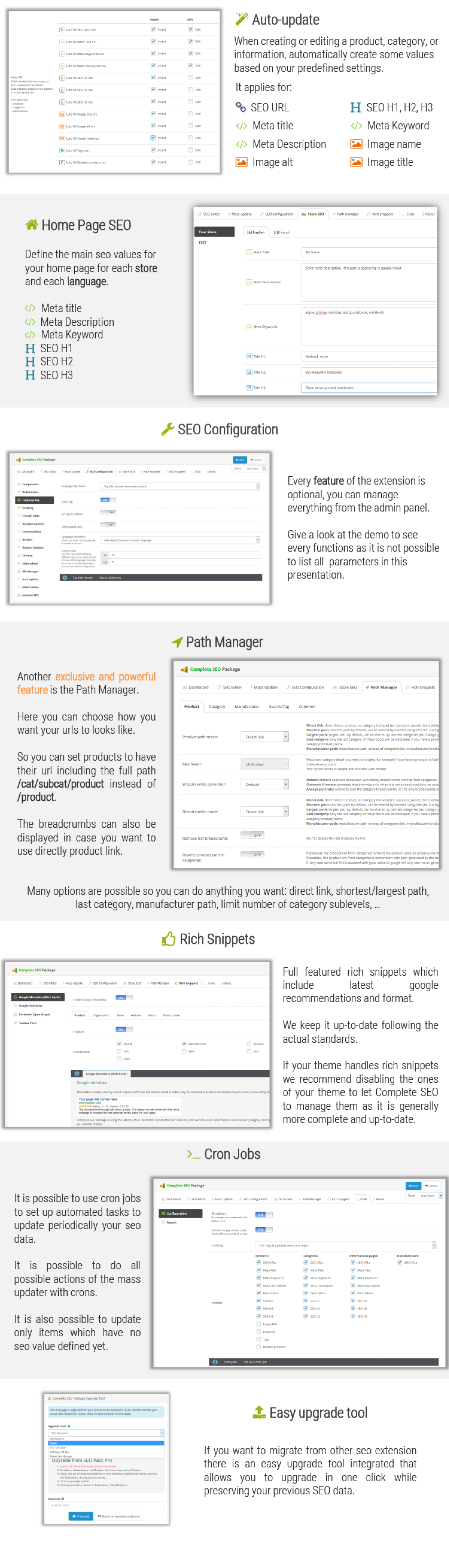 Complex SEO settings for OpenCart