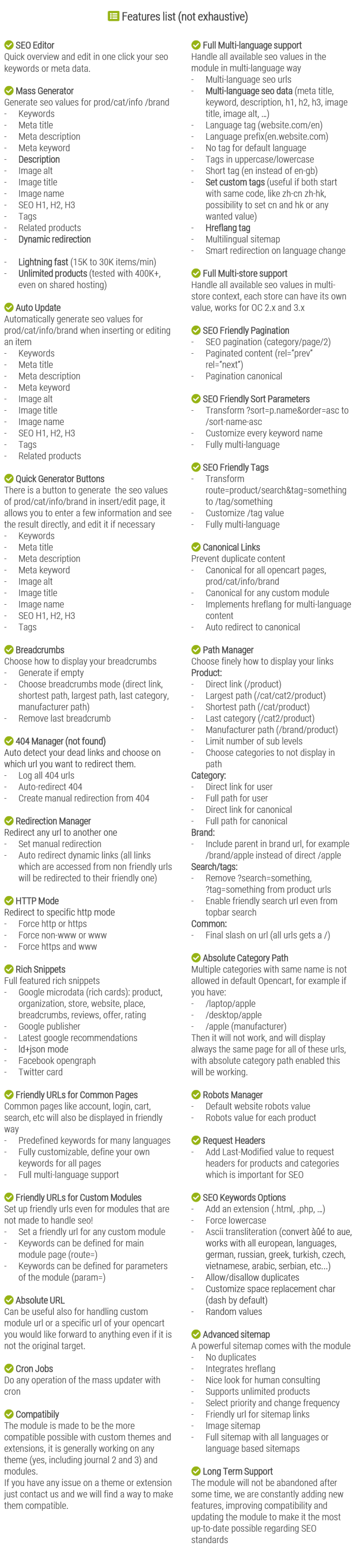 Complex SEO settings for OpenCart