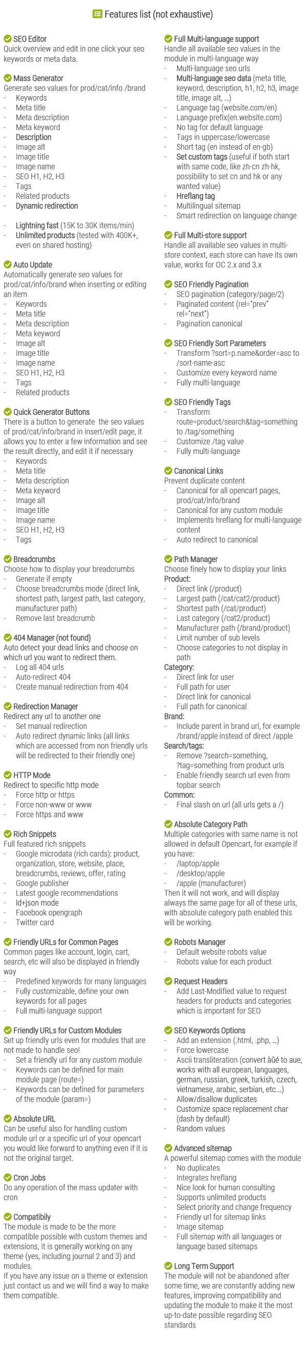 Complex SEO settings for OpenCart