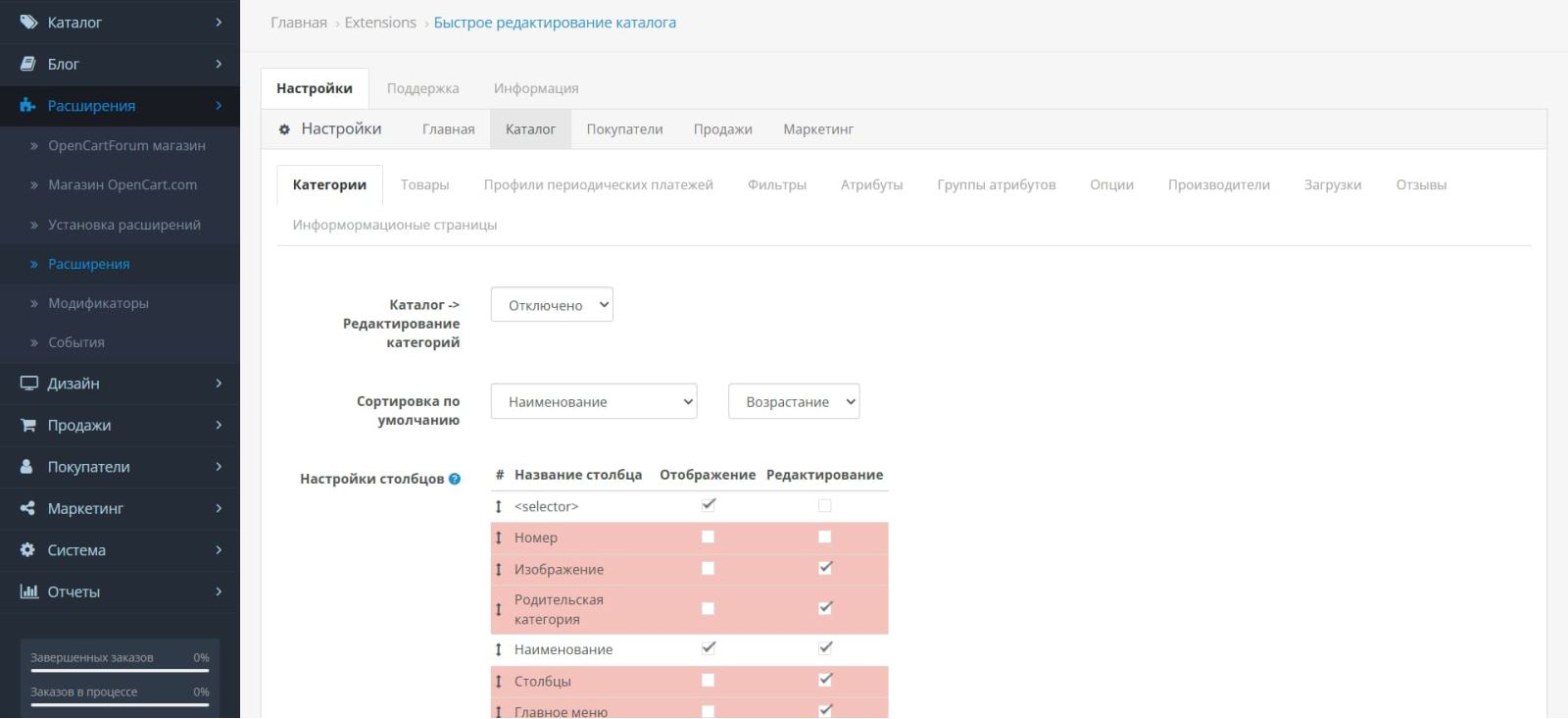 Быстрое редактирование каталога (Admin Quick Edit PRO)